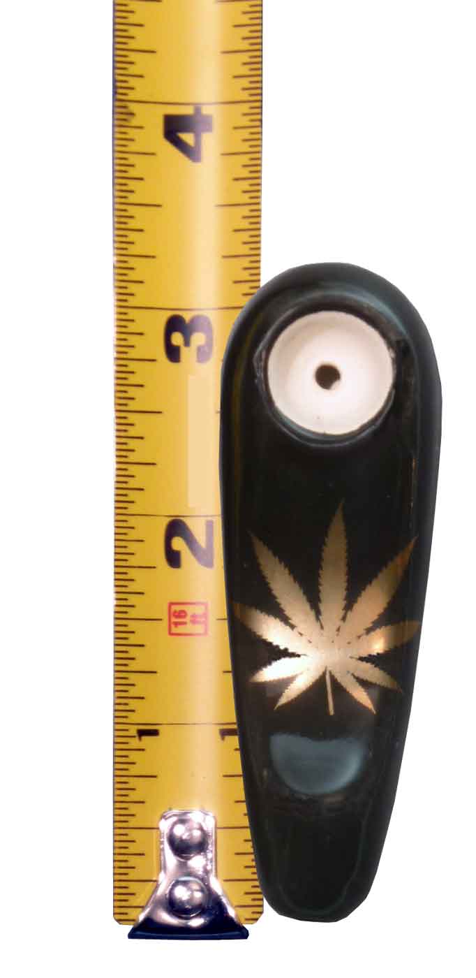 #0732GL: Tear Drop Style, Ceramic – Glass, Large Size, Tobacco Pocket Pipe with Bright Gold-Tone Leaf Design, FREE SHIPPING!