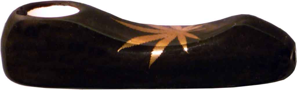 #0732GL: Tear Drop Style, Ceramic – Glass, Large Size, Tobacco Pocket Pipe with Bright Gold-Tone Leaf Design, FREE SHIPPING!