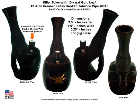 #0745: Classic Vintage 1970's Reproduction, "Toke International Style" Old School, Big Hit - KILLER - Tobacco Bong Waterpipe, Metallic Gold Leaf Fired-On Design, Ceramic Glass - FREE SHIPPING!