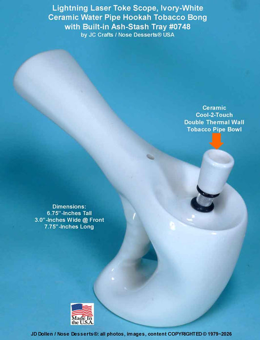 #0748wht: Classic Vintage 1970's Reproduction of, 'Toke International' Lightning Laser Style, Tobacco Bong Hookah Water Pipe Black Ceramic Glass USA- FREE SHIPPING!
