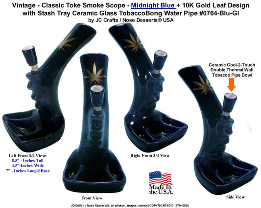 Vintage Classic Toke Smoke Scope Tobacco Bong Hookah Water Pipe Midnight Blue Ceramic Glass USA