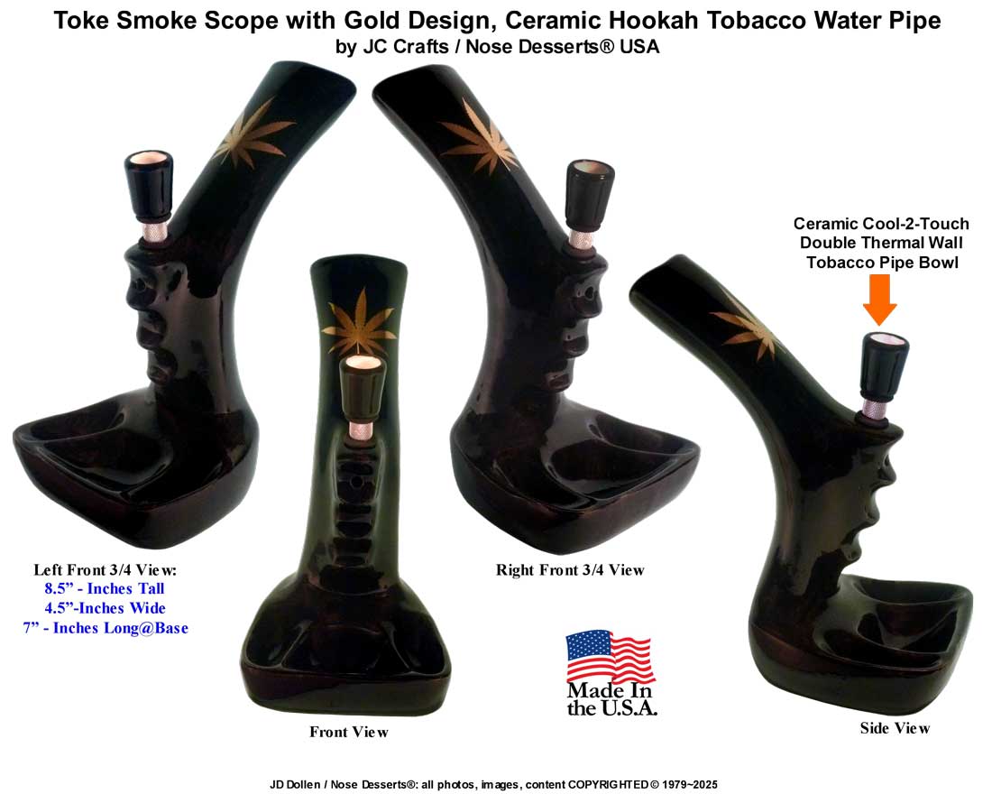 Vintage Classic Toke Smoke Scope Tobacco Bong Hookah Water Pipe Black Ceramic Glass USA
