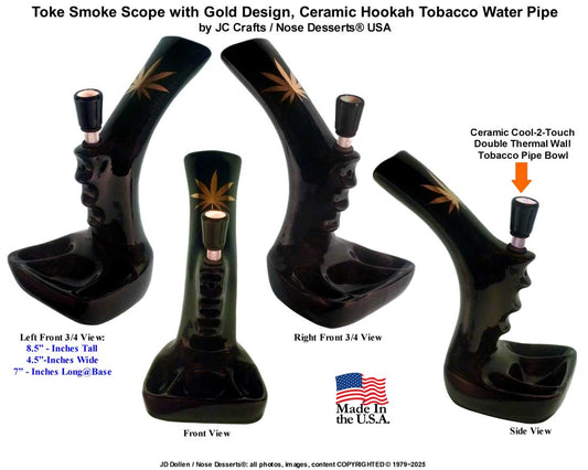 Vintage Classic Toke Smoke Scope Tobacco Bong Hookah Water Pipe Black Ceramic Glass USA