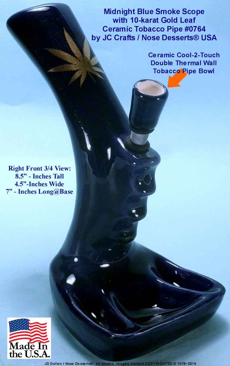 Vintage Classic Toke Smoke Scope Tobacco Bong Hookah Water Pipe Midnight Blue Ceramic Glass USA