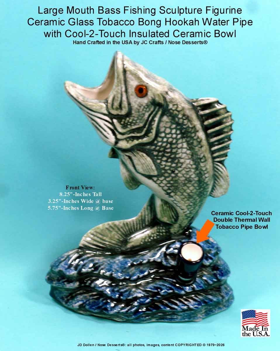 Large Mouth Bass Fishing Sculpture Figurine  Ceramic Glass Tobacco Bong Hookah Water Pipe, FREE SHIPPING!