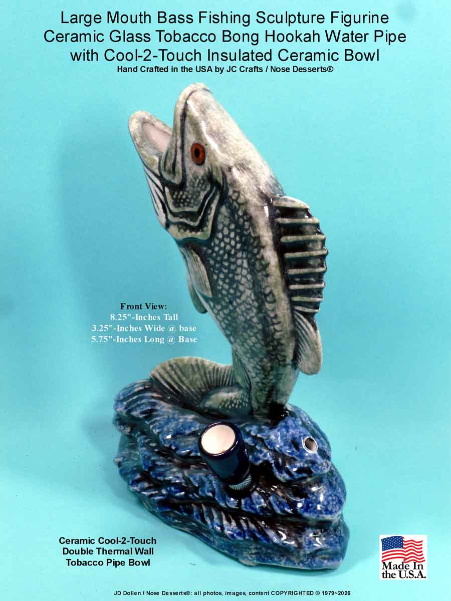 Large Mouth Bass Fishing Sculpture Figurine  Ceramic Glass Tobacco Bong Hookah Water Pipe, FREE SHIPPING!