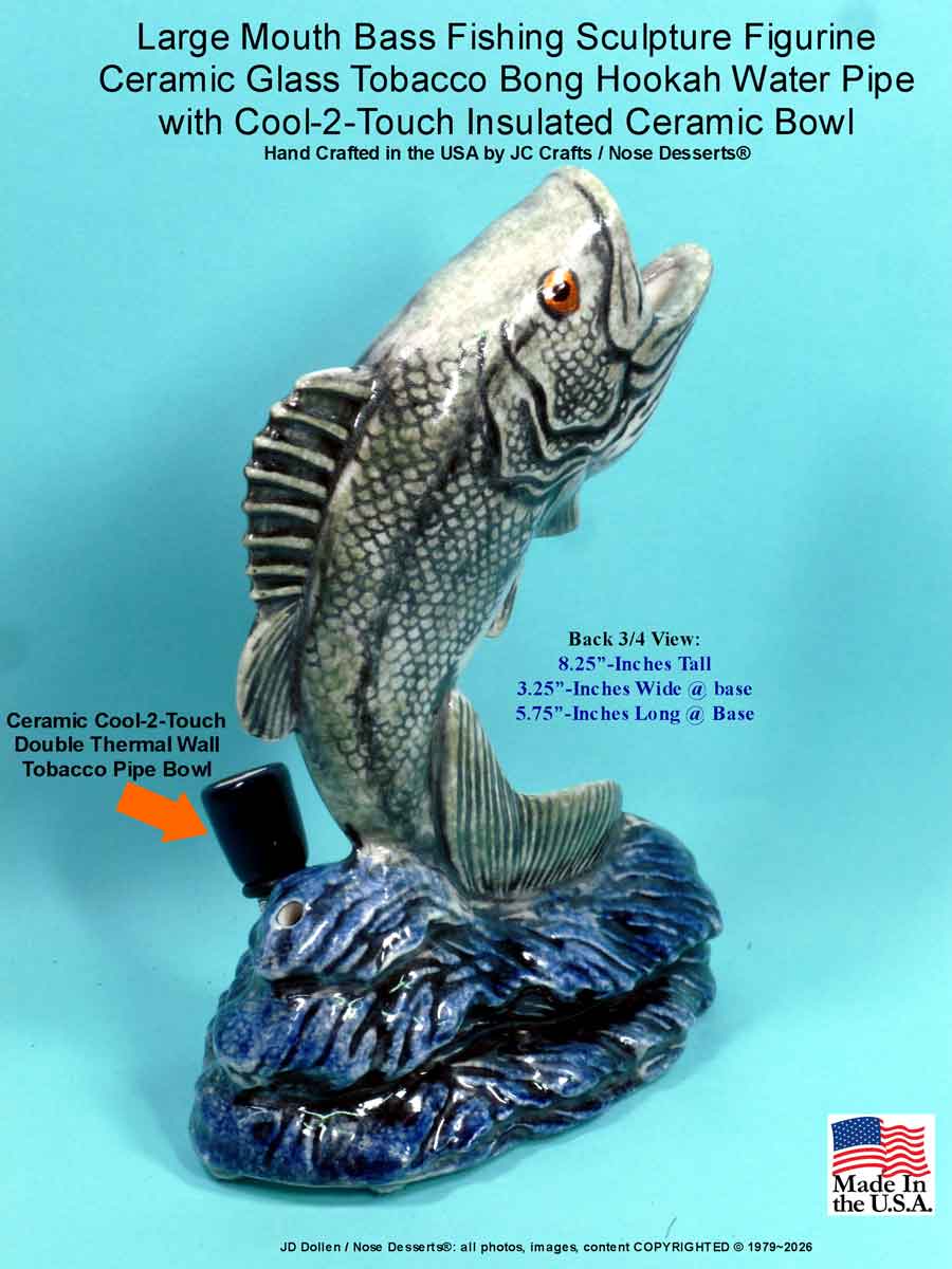 Large Mouth Bass Fishing Sculpture Figurine  Ceramic Glass Tobacco Bong Hookah Water Pipe, FREE SHIPPING!