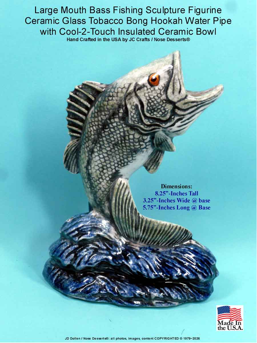 Large Mouth Bass Fishing Sculpture Figurine  Ceramic Glass Tobacco Bong Hookah Water Pipe, FREE SHIPPING!