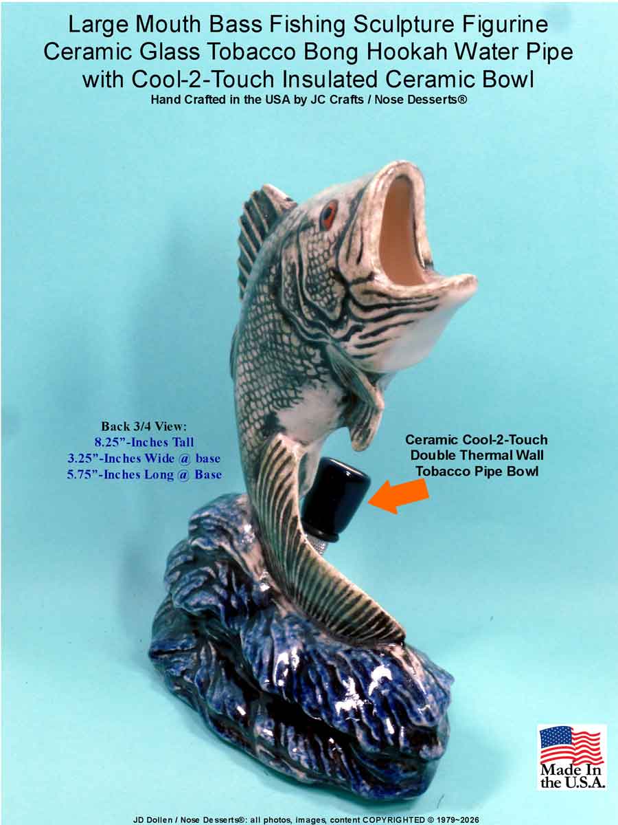 Large Mouth Bass Fishing Sculpture Figurine  Ceramic Glass Tobacco Bong Hookah Water Pipe, FREE SHIPPING!