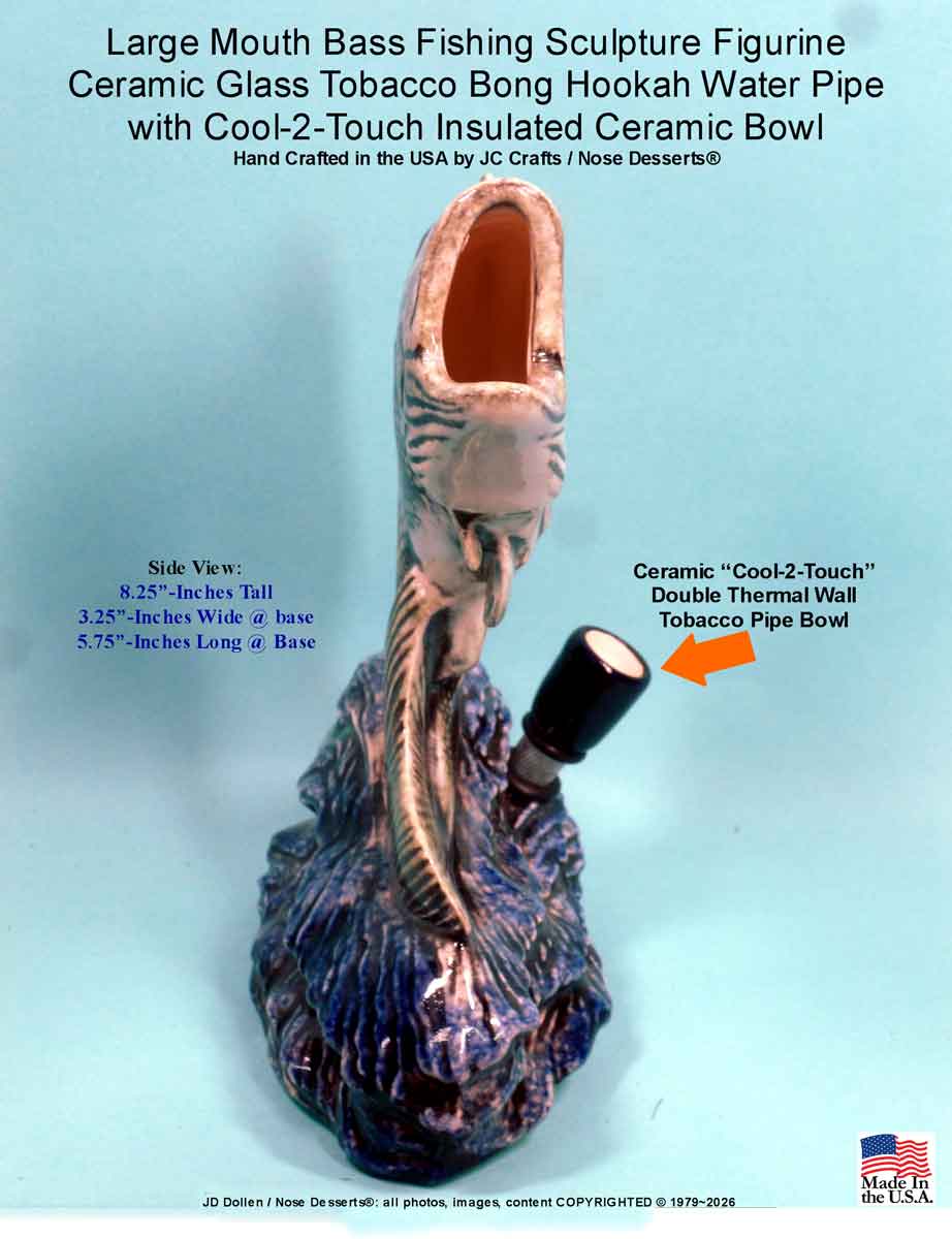 Large Mouth Bass Fishing Sculpture Figurine  Ceramic Glass Tobacco Bong Hookah Water Pipe, FREE SHIPPING!