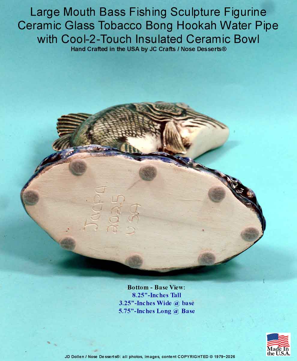 Large Mouth Bass Fishing Sculpture Figurine  Ceramic Glass Tobacco Bong Hookah Water Pipe, FREE SHIPPING!