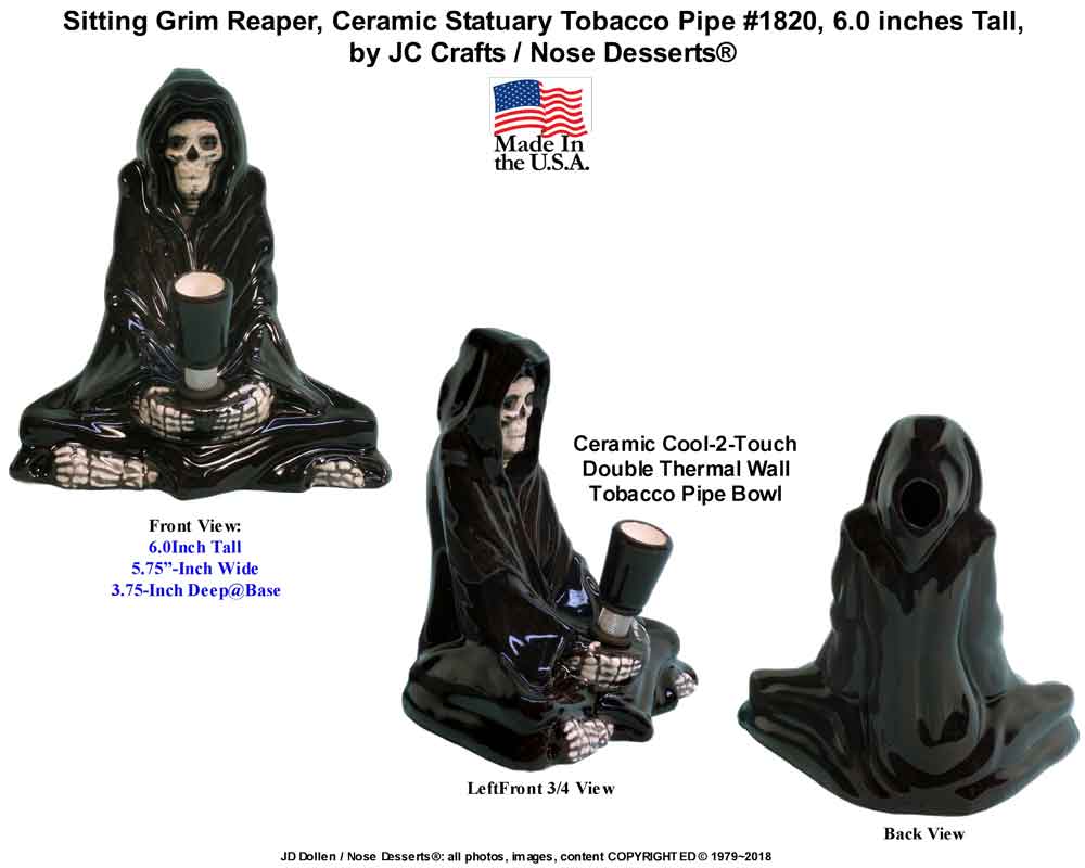 #1820: Sitting Death Demon Reaper Devil Skull, Ceramic Glass Water Hookah Bong Tobacco Pipe #1820 - FREE SHIPPING!