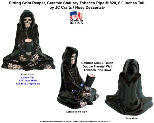 #1820: Sitting Death Demon Reaper Devil Skull, Ceramic Glass Water Hookah Bong Tobacco Pipe #1820 - FREE SHIPPING!