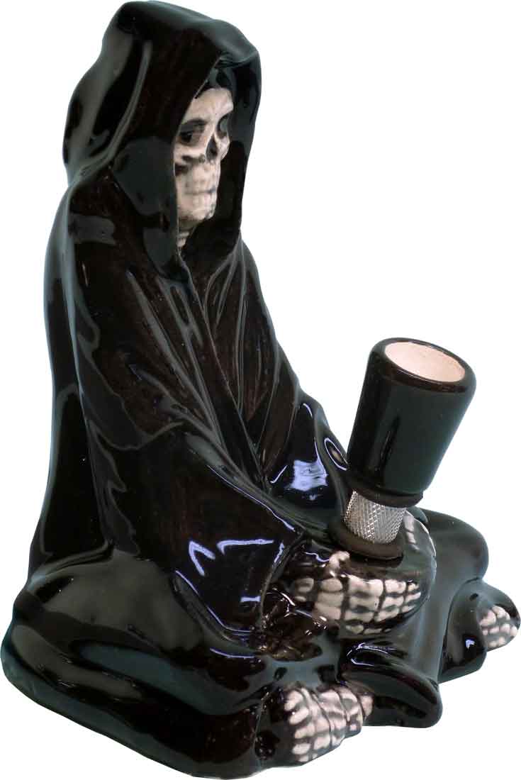 #1820: Sitting Death Demon Reaper Devil Skull, Ceramic Glass Water Hookah Bong Tobacco Pipe #1820 - FREE SHIPPING!