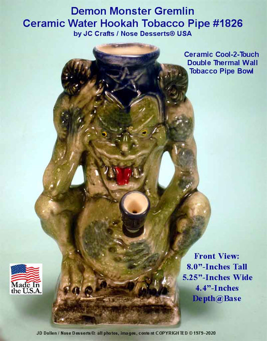 Classic Vintage Reproduction of Rumph Style, Demon Monster Fantasy Gremlin, Ceramic Glass Water Hookah Tobacco Bong Pipe - FREE SHIPPING!