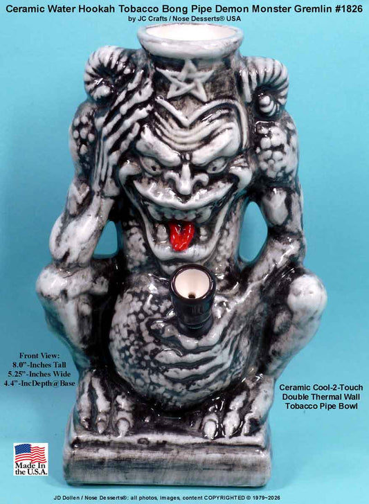 Classic Vintage Reproduction of Rumph Style, Demon Monster Fantasy Gremlin, Ceramic Glass Water Hookah Tobacco Pipe #1826SE - FREE SHIPPING!
