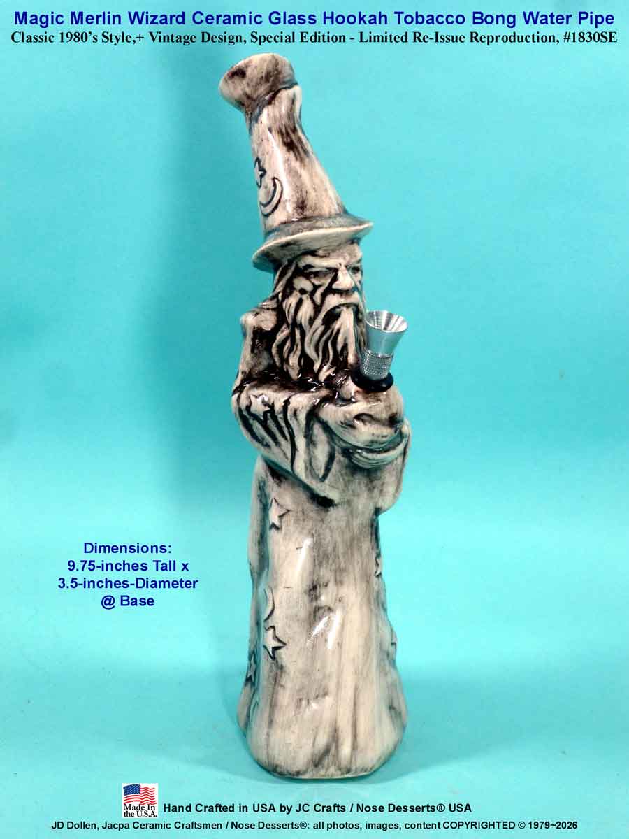 #1830SE: Classic Vintage Rumph Style, 1980's Re-Issue, Magic Merlin Wizard, Ceramic Glass Water Hookah Bong Tobacco Pipe, #1830SE Made in USA - FREE SHIPPING!