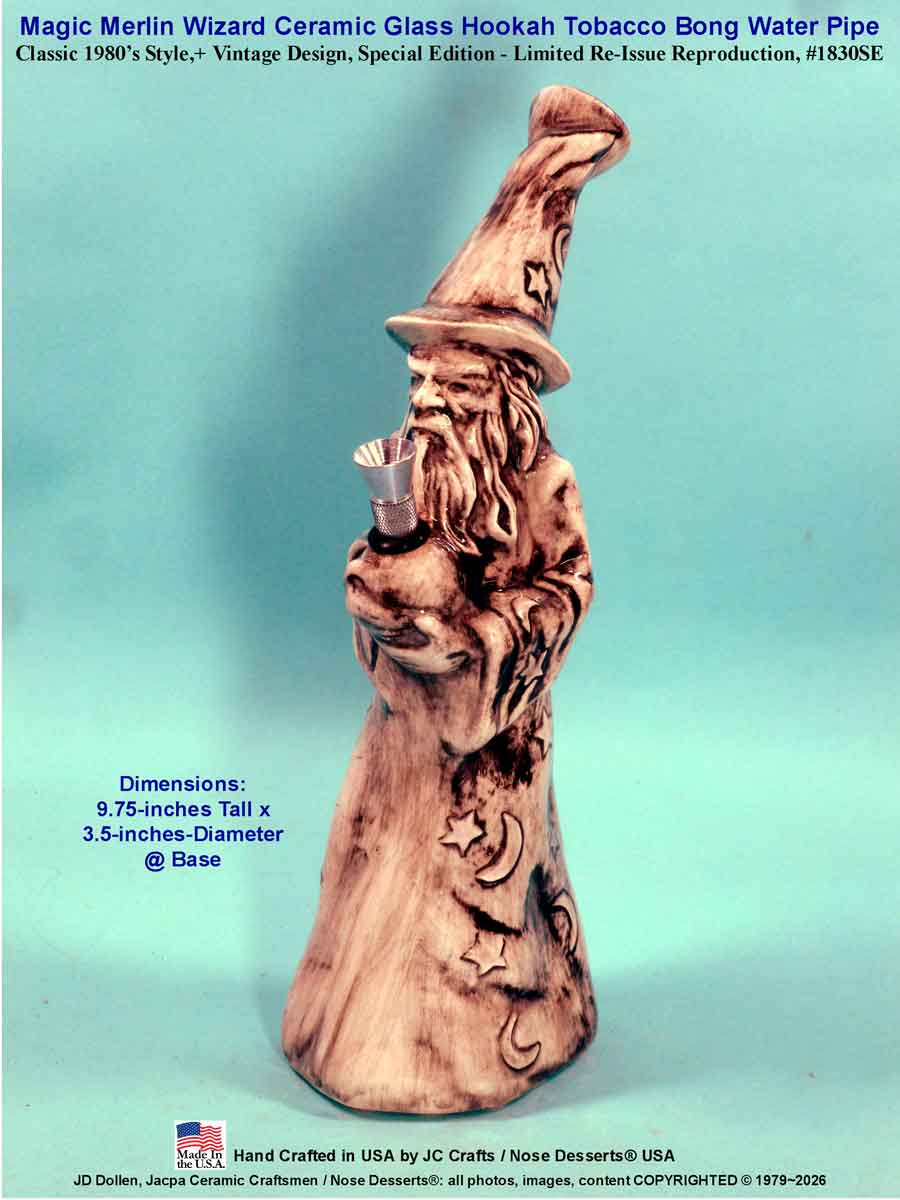 #1830SE: Classic Vintage Rumph Style, 1980's Re-Issue, Magic Merlin Wizard, Ceramic Glass Water Hookah Bong Tobacco Pipe, #1830SE Made in USA - FREE SHIPPING!
