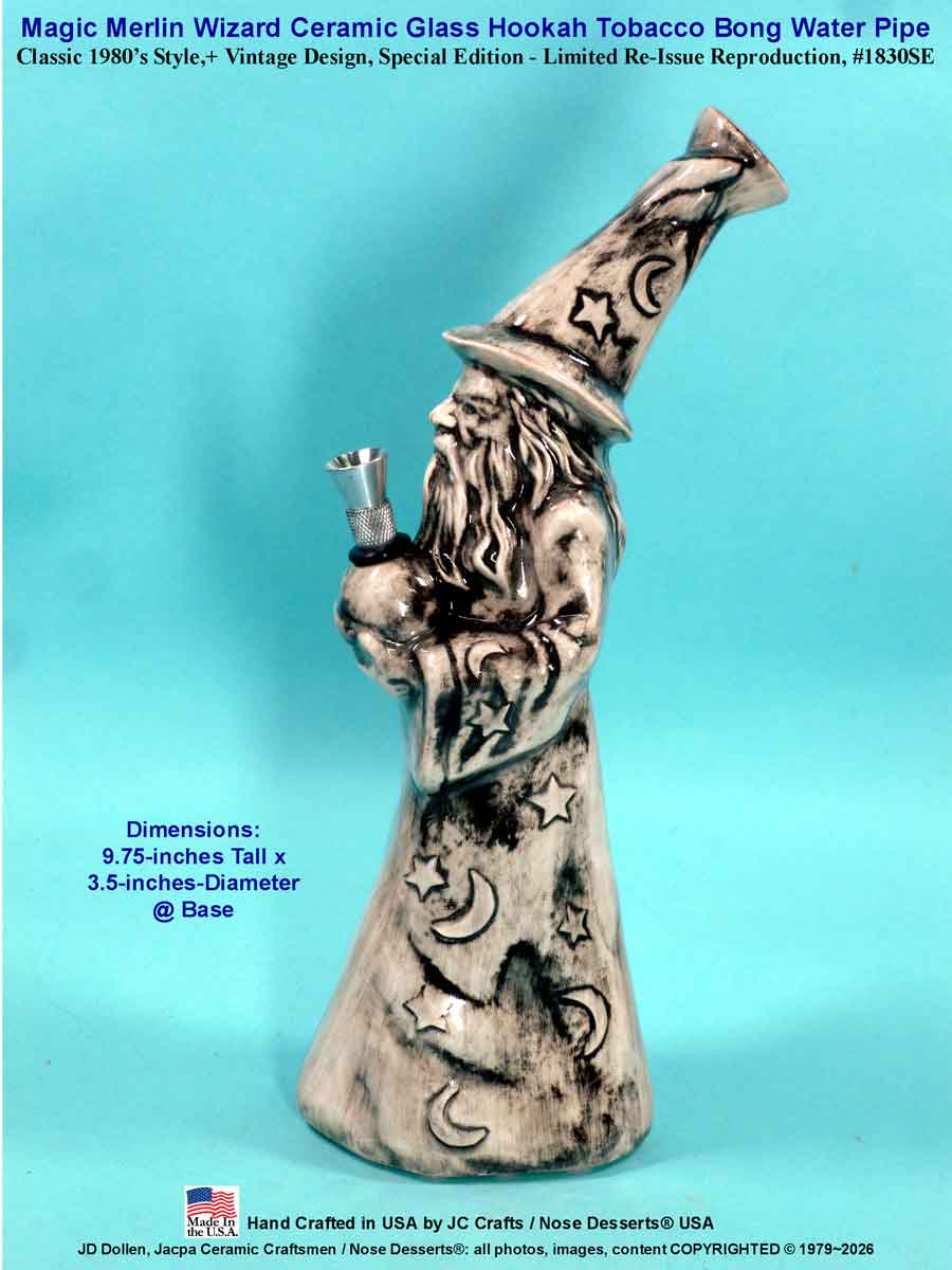 #1830SE: Classic Vintage Rumph Style, 1980's Re-Issue, Magic Merlin Wizard, Ceramic Glass Water Hookah Bong Tobacco Pipe, #1830SE Made in USA - FREE SHIPPING!
