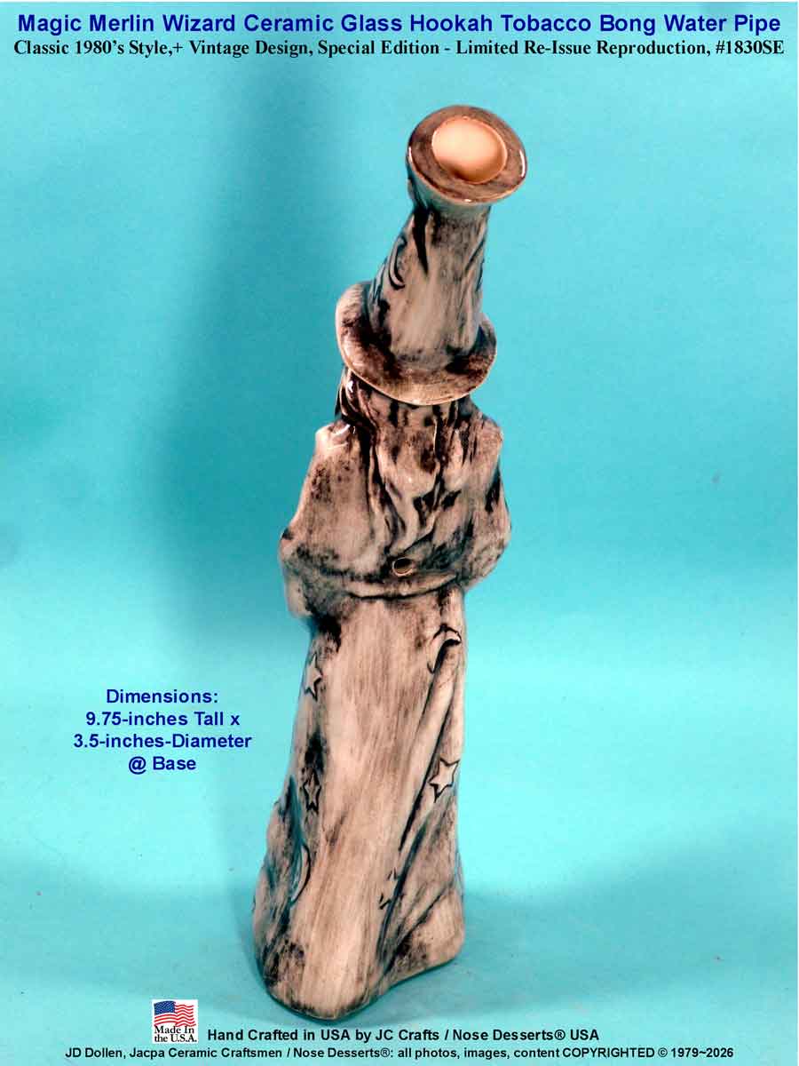 #1830SE: Classic Vintage Rumph Style, 1980's Re-Issue, Magic Merlin Wizard, Ceramic Glass Water Hookah Bong Tobacco Pipe, #1830SE Made in USA - FREE SHIPPING!