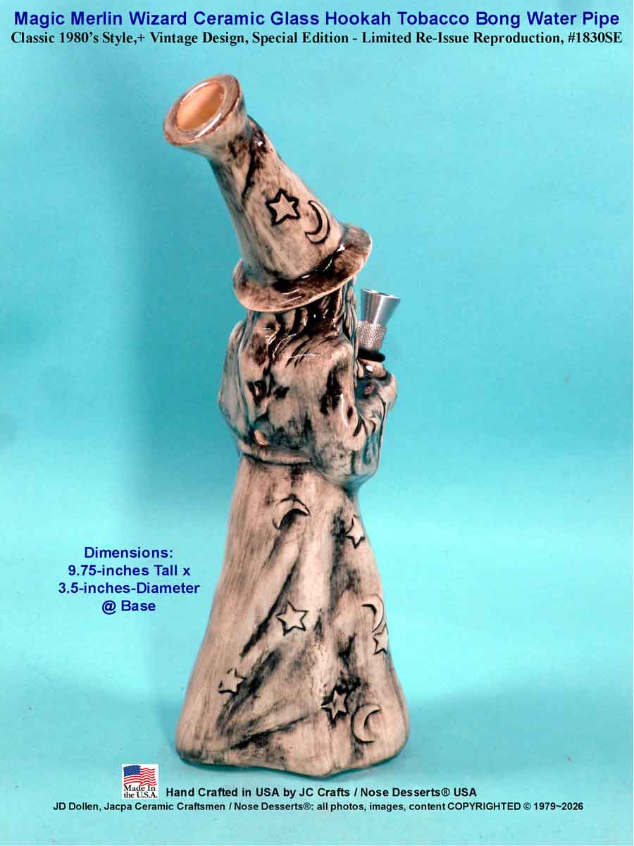 #1830SE: Classic Vintage Rumph Style, 1980's Re-Issue, Magic Merlin Wizard, Ceramic Glass Water Hookah Bong Tobacco Pipe, #1830SE Made in USA - FREE SHIPPING!