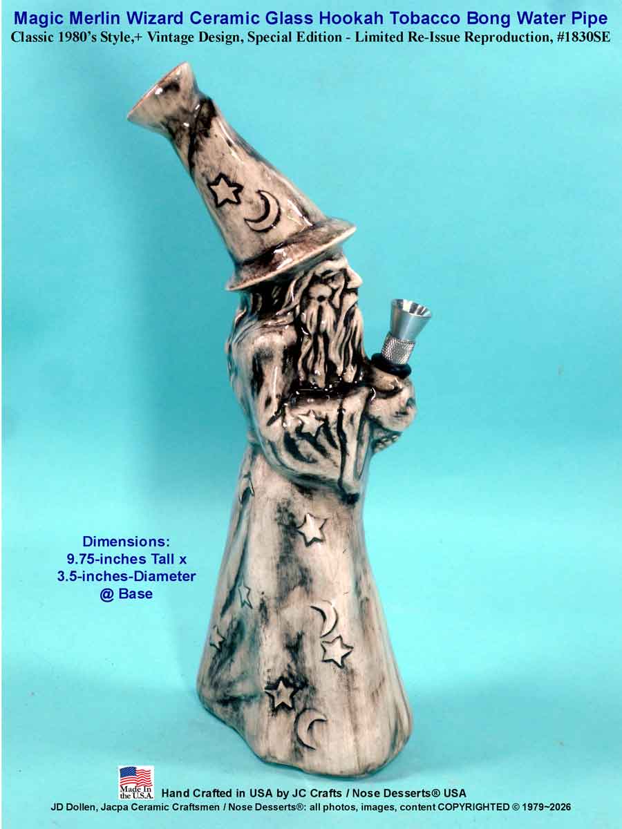 #1830SE: Classic Vintage Rumph Style, 1980's Re-Issue, Magic Merlin Wizard, Ceramic Glass Water Hookah Bong Tobacco Pipe, #1830SE Made in USA - FREE SHIPPING!
