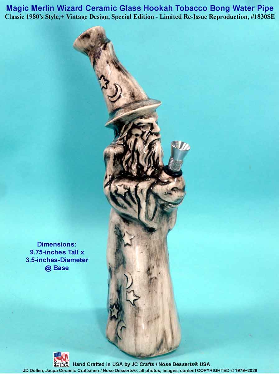 #1830SE: Classic Vintage Rumph Style, 1980's Re-Issue, Magic Merlin Wizard, Ceramic Glass Water Hookah Bong Tobacco Pipe, #1830SE Made in USA - FREE SHIPPING!