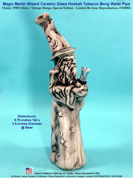 #1830SE: Classic Vintage Rumph Style, 1980's Re-Issue, Magic Merlin Wizard, Ceramic Glass Water Hookah Bong Tobacco Pipe, #1830SE Made in USA - FREE SHIPPING!