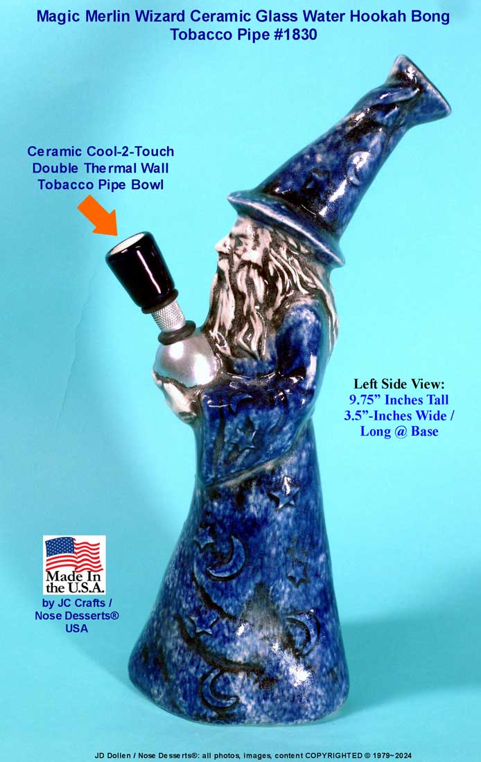 Magic Merlin Wizard, Ceramic Glass Water Hookah Bong Tobacco Pipe, #1830 Made in USA - FREE SHIPPING!