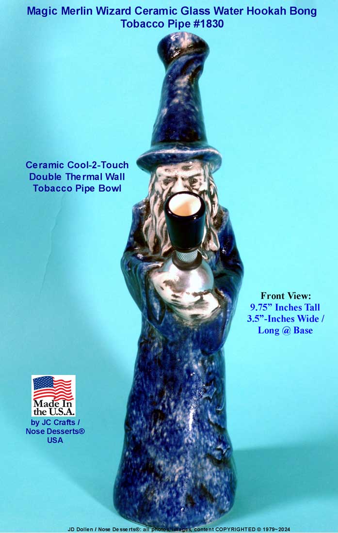 Magic Merlin Wizard, Ceramic Glass Water Hookah Bong Tobacco Pipe, #1830 Made in USA - FREE SHIPPING!