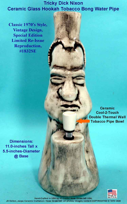 #1832SE: Classic Vintage 1970's Reproduction,Tricky Dick Nixon Ceramic Glass Tobacco Bong Rumph Water Pipe, USA FREE SHIPPING!