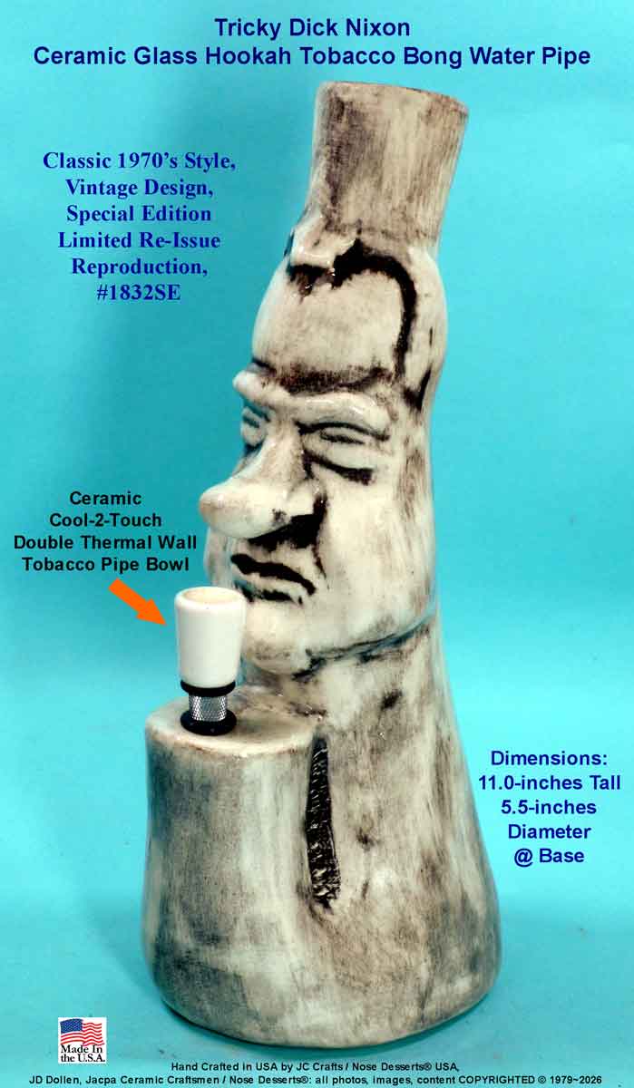 #1832SE: Classic Vintage 1970's Reproduction,Tricky Dick Nixon Ceramic Glass Tobacco Bong Rumph Water Pipe, USA FREE SHIPPING!