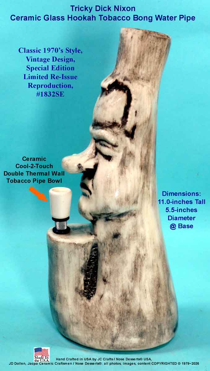 #1832SE: Classic Vintage 1970's Reproduction,Tricky Dick Nixon Ceramic Glass Tobacco Bong Rumph Water Pipe, USA FREE SHIPPING!