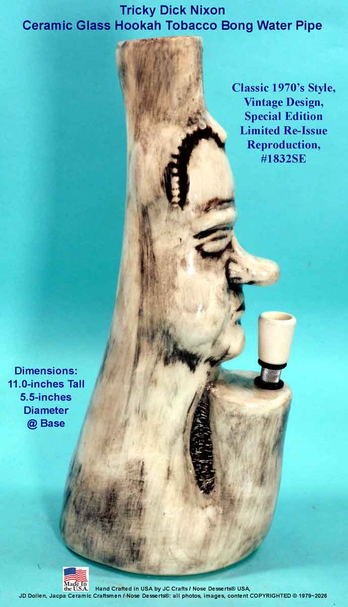 #1832SE: Classic Vintage 1970's Reproduction,Tricky Dick Nixon Ceramic Glass Tobacco Bong Rumph Water Pipe, USA FREE SHIPPING!