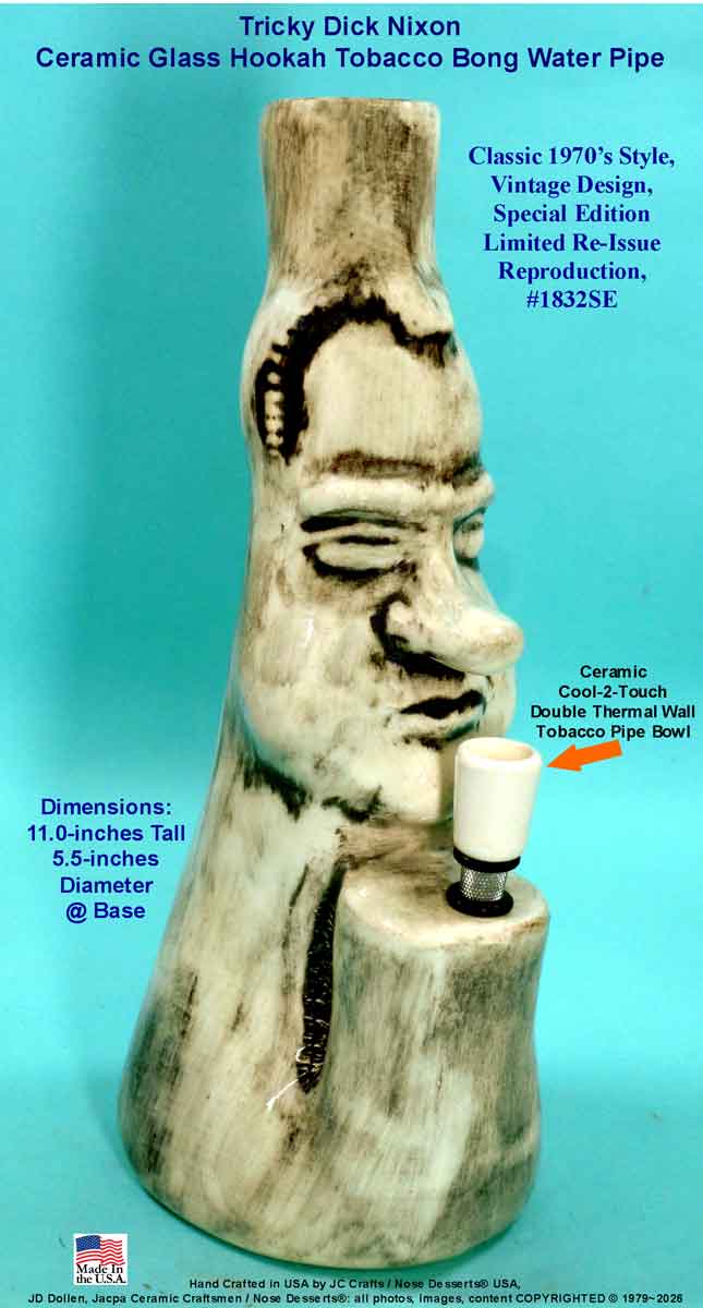 #1832SE: Classic Vintage 1970's Reproduction,Tricky Dick Nixon Ceramic Glass Tobacco Bong Rumph Water Pipe, USA FREE SHIPPING!