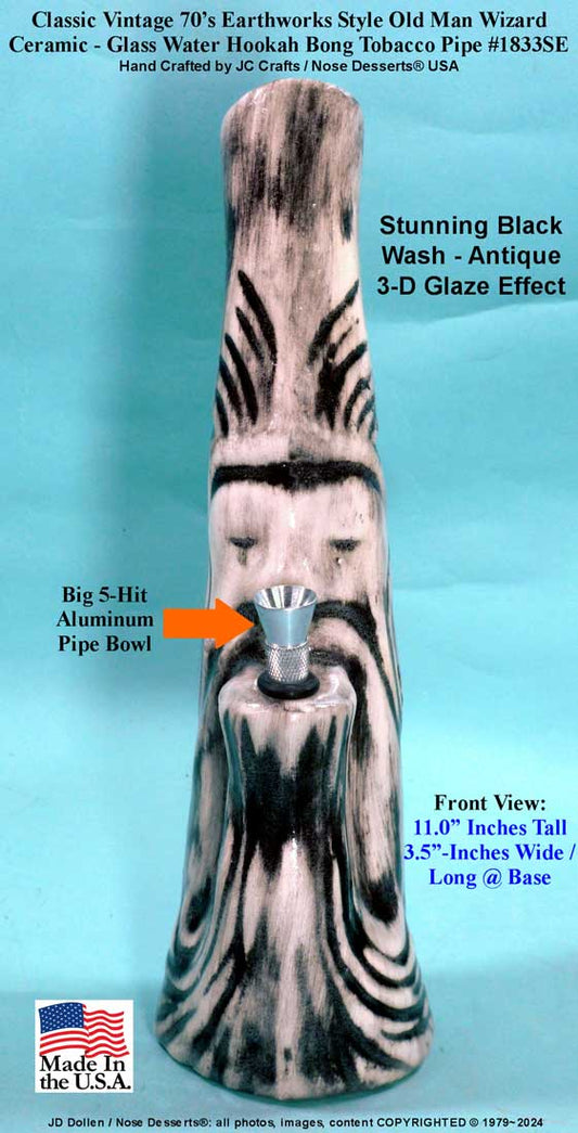 Classic Vintage Earthworks Old Man Wizard Ceramic Glass Tobacco Bong Water-pipe