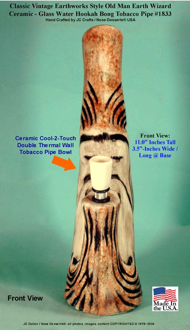 Classic Vintage Earthworks Old Man Wizard Earth Brown Ceramic Glass Tobacco Bong Water-pipe