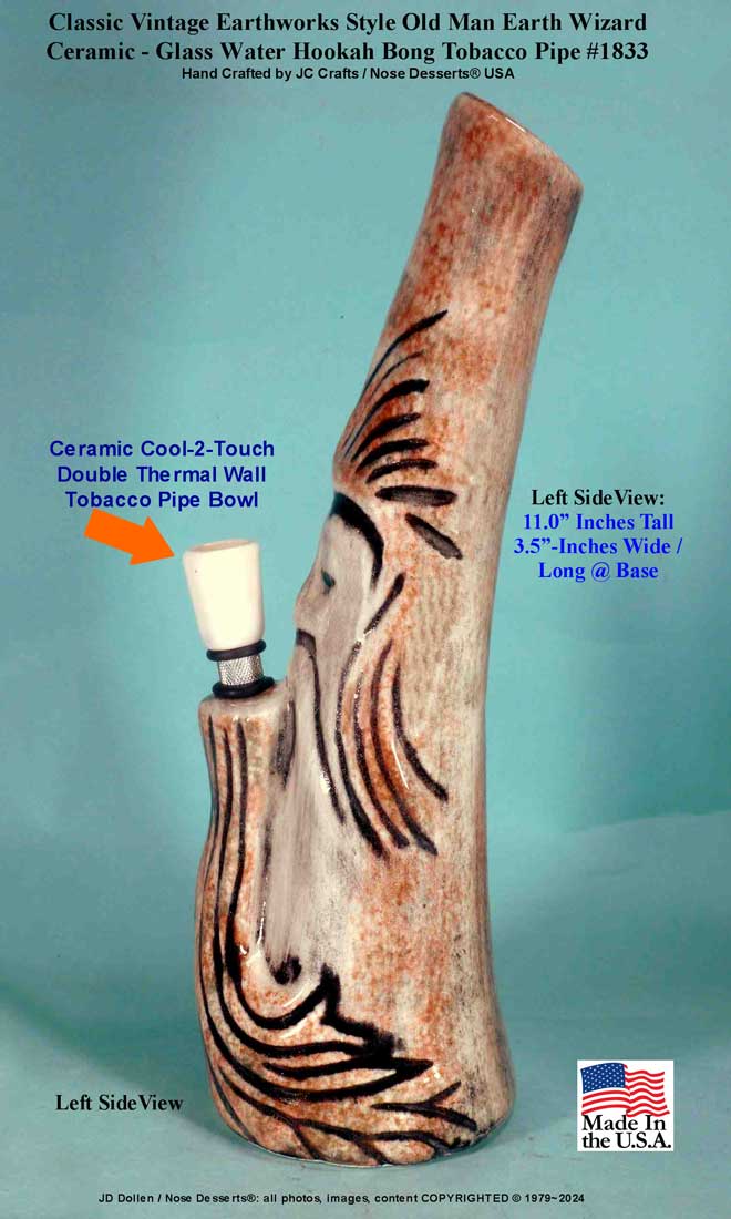 Classic Vintage Earthworks Old Man Wizard Earth Brown Ceramic Glass Tobacco Bong Water-pipe