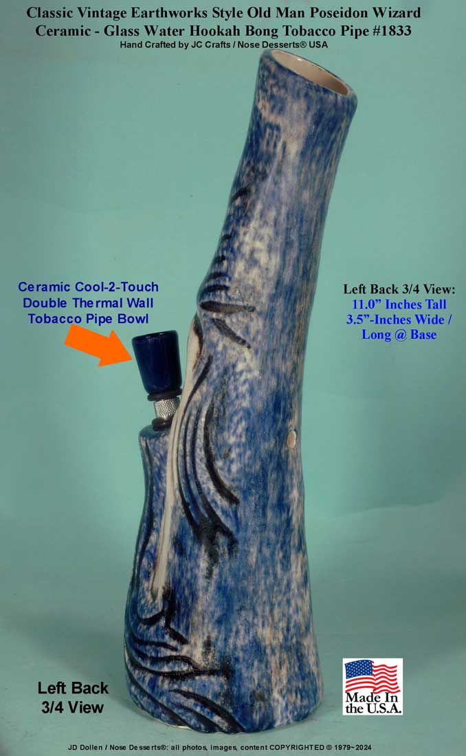 Classic Vintage Earthworks Old Man Wizard Poseidon Blue Ceramic Tobacco Bong Water Pipe
