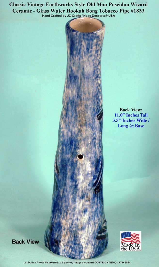 Classic Vintage Earthworks Old Man Wizard Poseidon Blue Ceramic Tobacco Bong Water Pipe