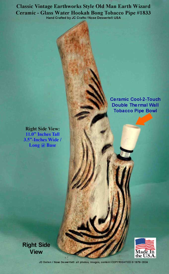 Classic Vintage Earthworks Old Man Wizard Earth Brown Ceramic Glass Tobacco Bong Water-pipe