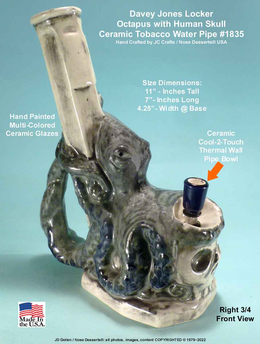 Davey Jones Locker, Octopus with Human Skull, Ceramic Glass Tobacco Hookah Bong Water Pipe USA - FREE SHIPPING!