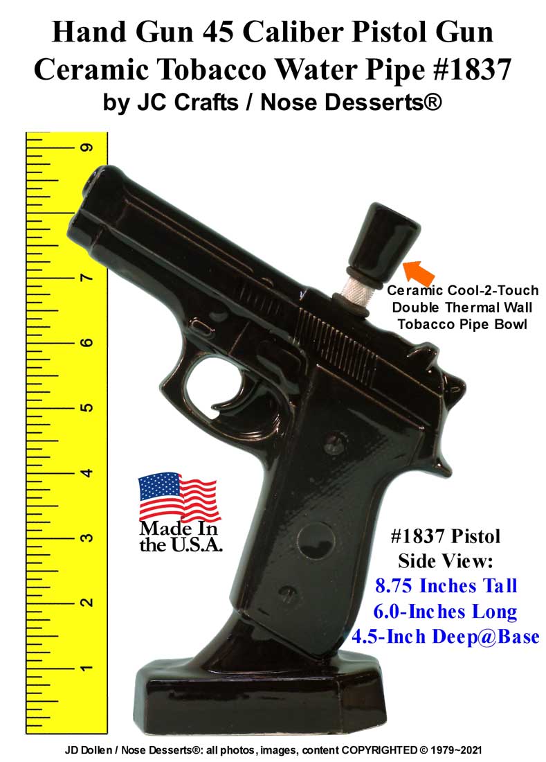US Smoking 45 PISTOL, Novelty Gun Ceramic Glass Tobacco Bong Water Pipe - FREE SHIPPING!
