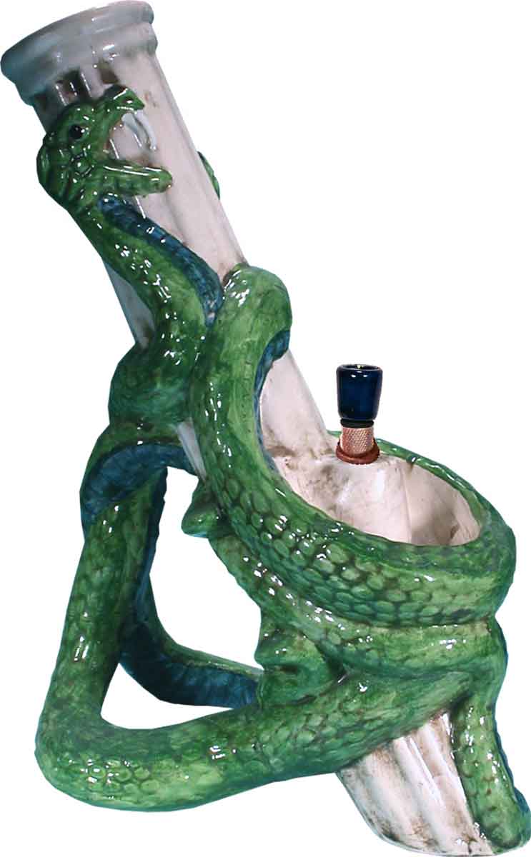 #1841: Classic Vintage 1970's Reproduction,Twin Dragon Serpents Ceramic Glass Tobacco Bong Rumph Water Pipe, USA FREE SHIPPING!