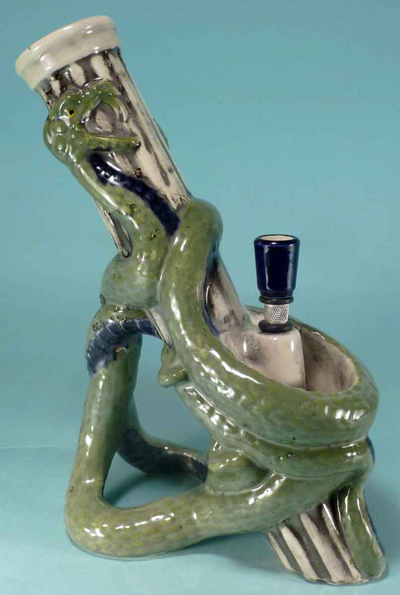 #1841: Classic Vintage 1970's Reproduction,Twin Dragon Serpents Ceramic Glass Tobacco Bong Rumph Water Pipe, USA FREE SHIPPING!