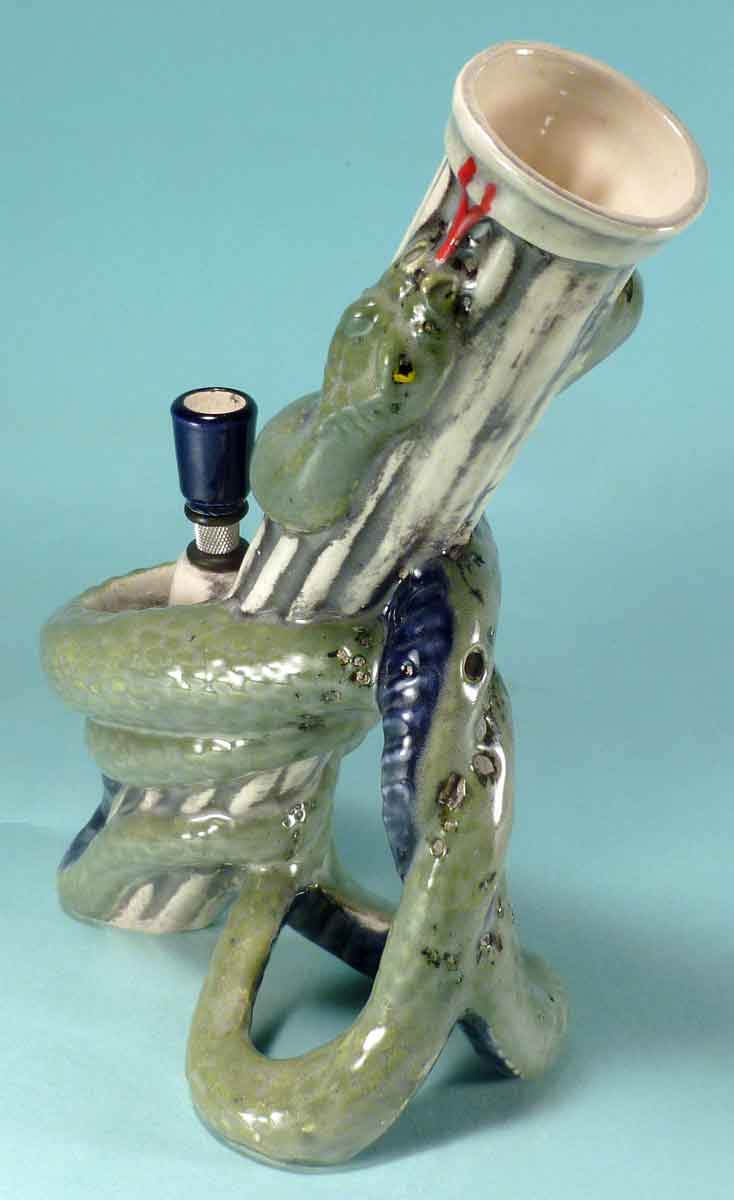 #1841: Classic Vintage 1970's Reproduction,Twin Dragon Serpents Ceramic Glass Tobacco Bong Rumph Water Pipe, USA FREE SHIPPING!
