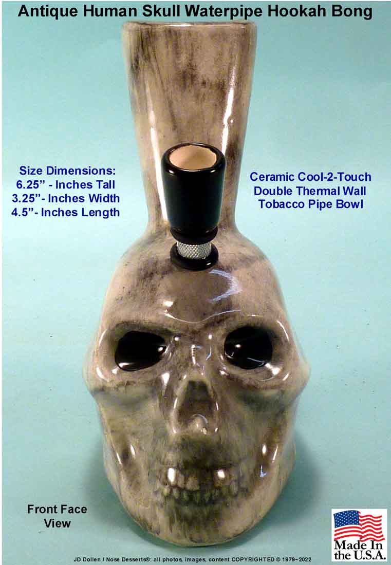 #1843SE: Classic Vintage 1970's Reproduction,Antique Human Skull Water Hookah Bong Tobacco Pipe Ceramic Glass Rumph #1843 USA FREE SHIPPING!
