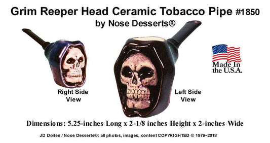 Classic Vintage Reproduction of Wicked Grim Reaper Skull Toker, Tobacco Pipe Ceramic Glass Ice Cube Predator Made in USA, FREE SHIPPING!