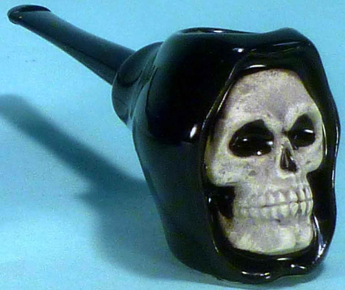 Classic Vintage Reproduction of Wicked Grim Reaper Skull Toker, Tobacco Pipe Ceramic Glass Ice Cube Predator Made in USA, FREE SHIPPING!