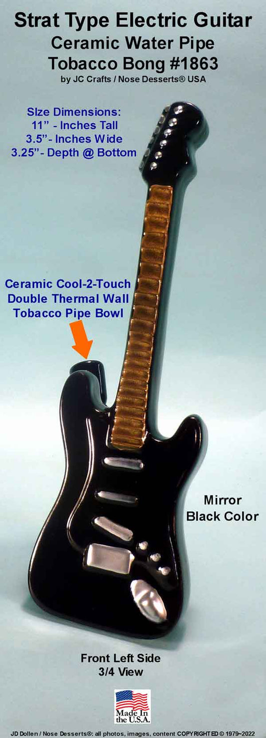 #1863: Classic Vintage 1970's Design Reproduction, Ceramic ‘Strat - S’ Type Electric Guitar, Ceramic Glass Tobacco Bong Water Pipe, USA FREE SHIPPING!
